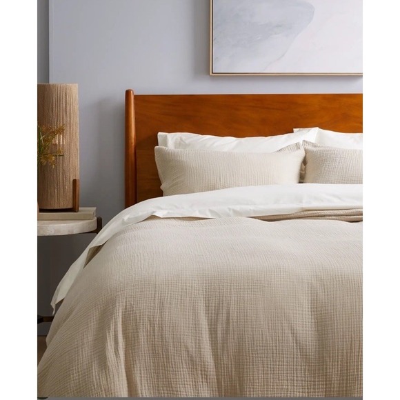 NWOT Quince Organic Cotton Airy Gauze Cream Duvet Cover SET, 2 SHAMS, Cal King - Picture 2 of 5